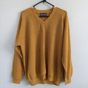 Alpaca 111 Woman’s Vneck Sweater Sz L Orange Tight Knit 100% Alpaca Made In Peru